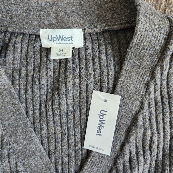 UpWest NWT Size M Comfy Cropped Ribbed Cardigan & Sweater Pant Set Brown Heather - Picture 5 of 15